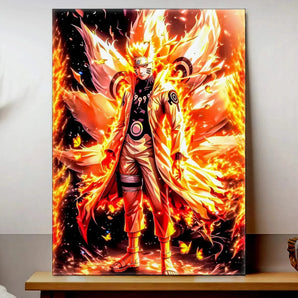 tableau Naruto Shippuden Les Bois d Aurore montrant Naruto en manteau lumineux entouré de flammes