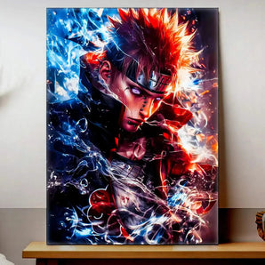 tableau Pain manga Les Bois d Aurore poster personnage anime intense aux effets feu et glace vibrants
