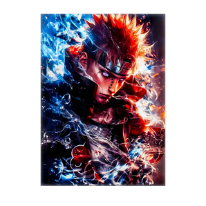 tableau Pain manga grand format représentant Pain de Naruto en couleurs électriques et effets feu et glace