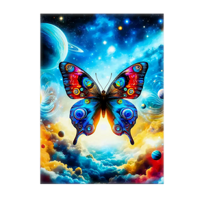 tableau papillon univers coloré sur fond cosmique vibrant peinture décorative Les Bois d Aurore