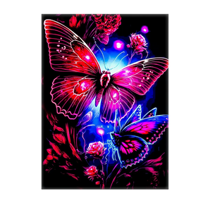 tableau papillon violet neon par Les Bois dAurore papillons fuchsia et bleu sur fond noir decoratif