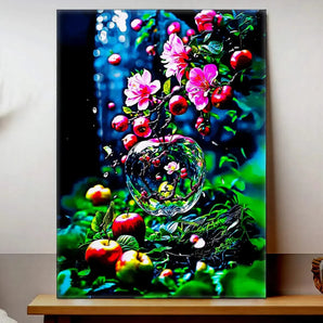 tableau pomme dessin main Les Bois d Aurore peinture colorée de pommes et fleurs pour décoration murale