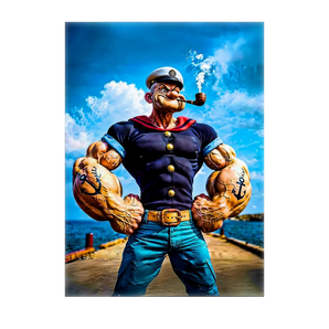 tableau Popeye décoration murale Les Bois d Aurore peinture couleur vive marin musclé fumant la pipe sur un quai