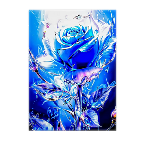 tableau rose bleue Les Bois d Aurore peinture murale d une rose bleue lumineuse avec feuilles brillantes sur fond bleu profond