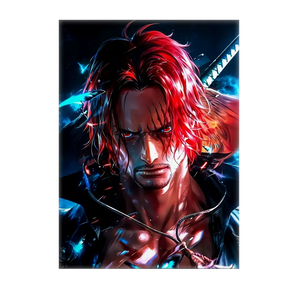 tableau Shanks le Roux portrait dramatique de pirate aux cheveux rouges cicatrice sous l oeil et epee