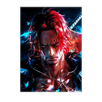 tableau Shanks le Roux portrait dramatique de pirate aux cheveux rouges cicatrice sous l oeil et epee
