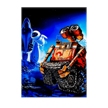tableau WALL-E décoration Les Bois d'Aurore peinture murale montrant WALL-E et EVE sur fond spatial bleu lumineux