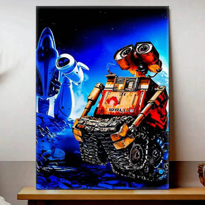 Affiche colorée Les Bois d'Aurore tableau WALL-E décoration montrant WALL-E et EVE sur fond spatial