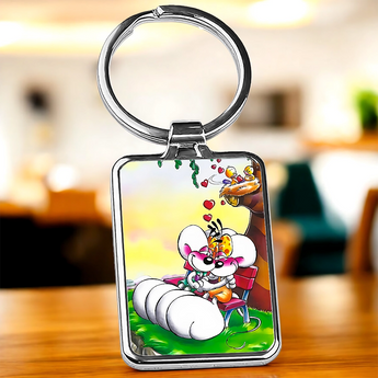 Porte Clé Diddl coloré avec l'image de Diddl et son ami sur un fond enchanteur