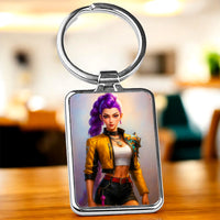 Porte Clé Rumi Kpop Demon Hunter avec design personnage animé aux cheveux violets par Les Bois d'Aurore