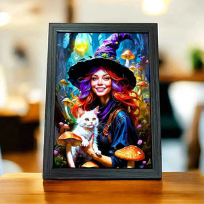 Cadre Sorcière Chat Champignon