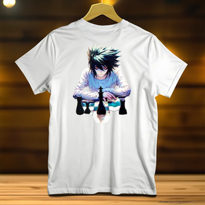 T-Shirt L Death Note blanc avec illustration de personnage jouant aux échecs par Les Bois d'Aurore