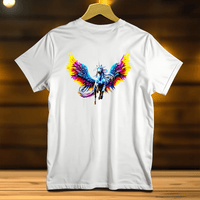 T-Shirt Licorne blanc avec imprimé licorne ailée multicolore vibrant de Les Bois d'Aurore
