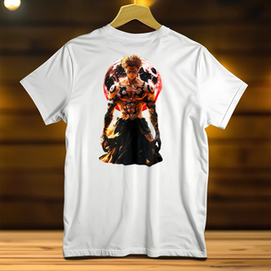T-Shirt Sukuna blanc avec illustration détaillée du personnage Sukuna devant une pleine lune rouge