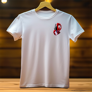 T-Shirt Sung Jinwoo blanc avec petit logo igris rouge et noir sur la poitrine par Les Bois d'Aurore