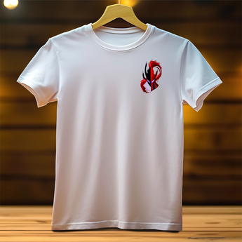 T-Shirt Sung Jinwoo blanc avec petit logo igris rouge et noir sur la poitrine par Les Bois d'Aurore