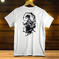 T Shirt Tanjiro blanc avec illustration noire de personnage manga Les Bois d'Aurore