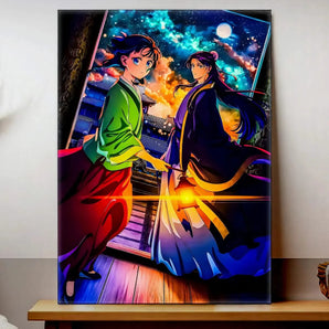 Tableau Carnet de l'Apothicaire par Les Bois d'Aurore illustrant deux personnages en kimono sous un ciel étoilé